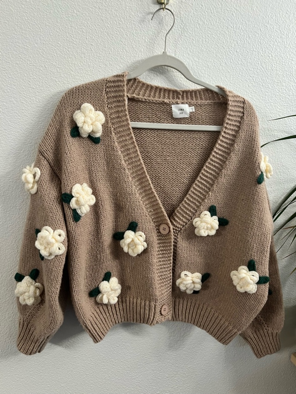 Luna Ivy Floral Knit Cardigan | Size S | 3D Flower Sweater
